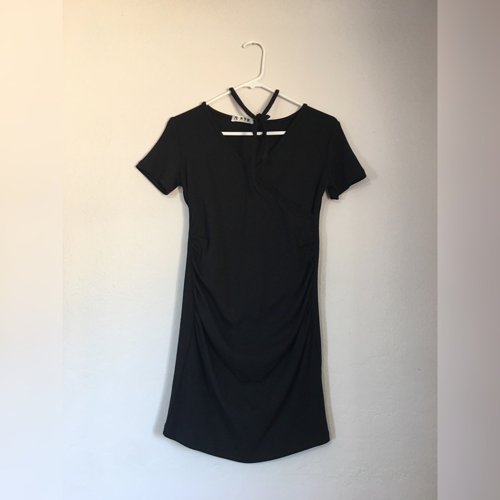 Black Tshirt Dress with Front Drape Design
